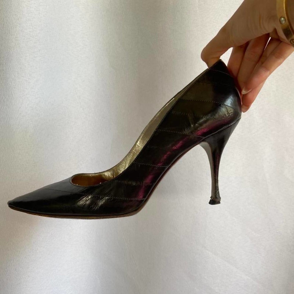 Authentic Dolce and Gabbana Early 2000s Pointed Black Leather Heels Size 8.5